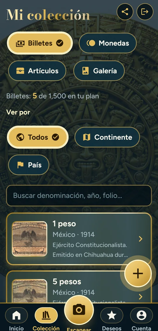 Lista de billetes con filtros